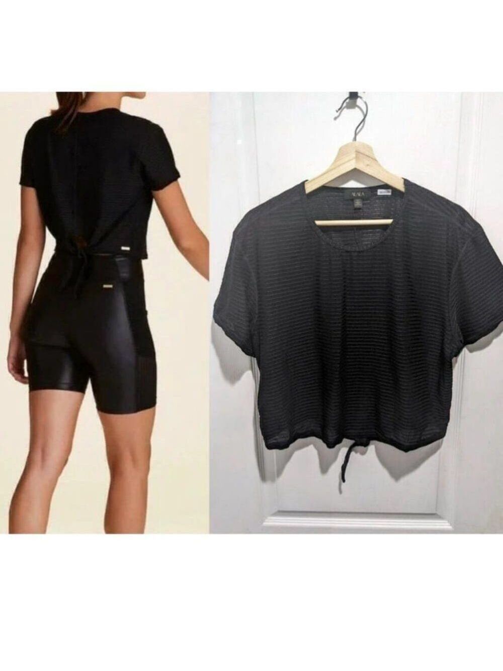ALALA | Mirage Tie Back Crop Tee in Black